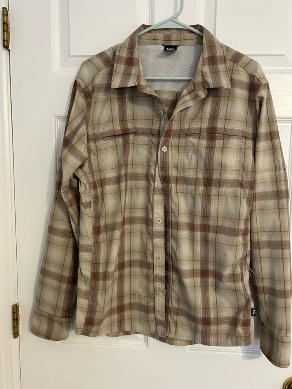 REI Sahara Line Tan & Brown Plaid Lightweight Men's PFG